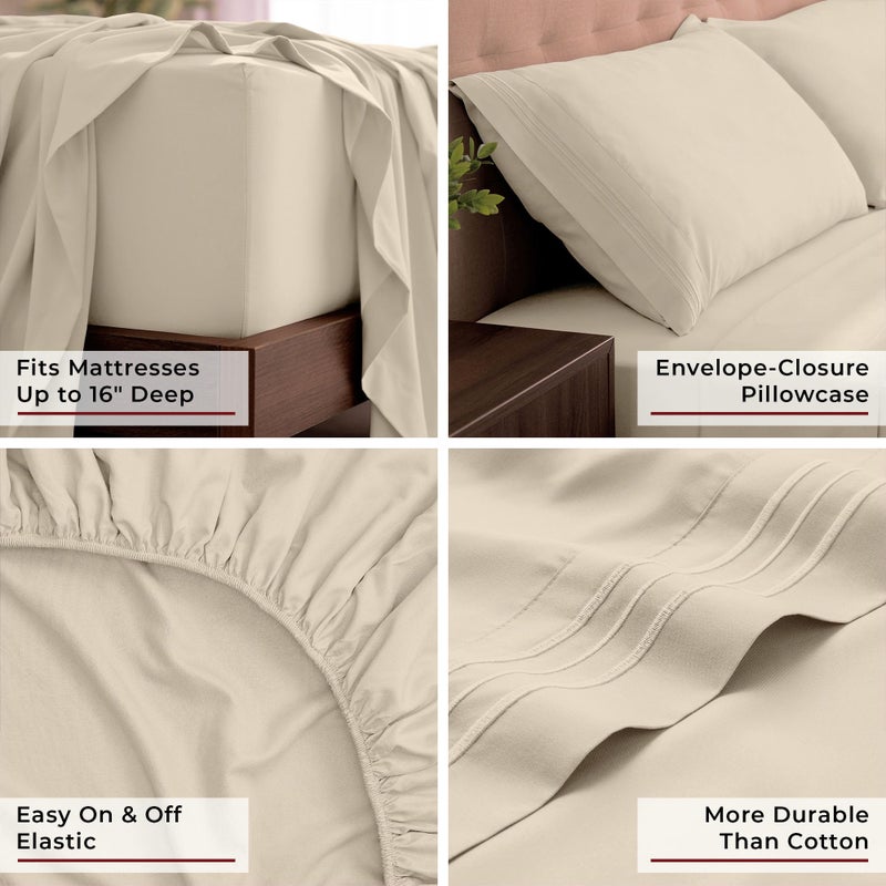 Mellanni California King Sheets Set - 4 PC Iconic Collection Bedding - Hotel Luxury, Extra Soft, Cooling Bed Sheets - Wrinkle, Fade, Stain Resistant (Cal King, Beige) - Image 5